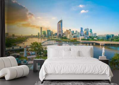 Brisbane city skyline and Brisbane river at twilight Wall mural