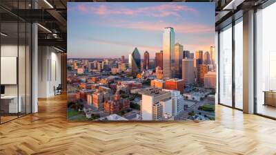 dallas, texas cityscape with blue sky at sunset Wall mural