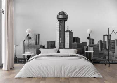 Dallas City skyline at twilight in black and white Wall mural