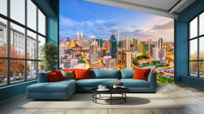 Downtown Kuala Lumpur skyline at twilight Wall mural