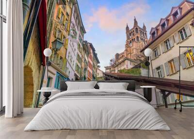 Downtown Lausanne city skyline in Switzerland Wall mural