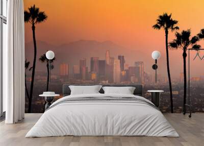 Downtown Los Angeles city skyline, cityscape of LA Wall mural