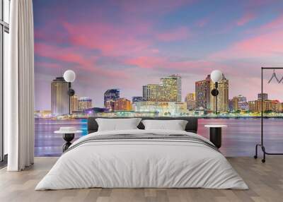 Downtown New Orleans, Louisiana and the Mississippi River at twilight Wall mural