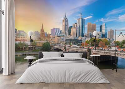 Melbourne city skyline at twilight in Australia Wall mural