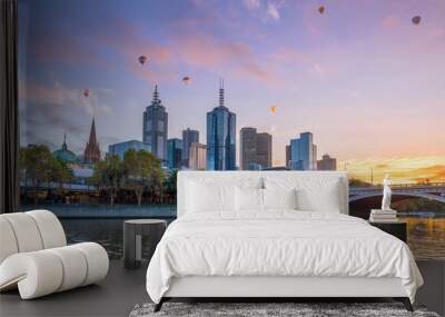 Melbourne city skyline at twilight Wall mural