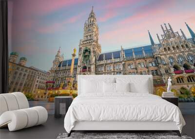 Munich skyline with  Marienplatz town hall Wall mural