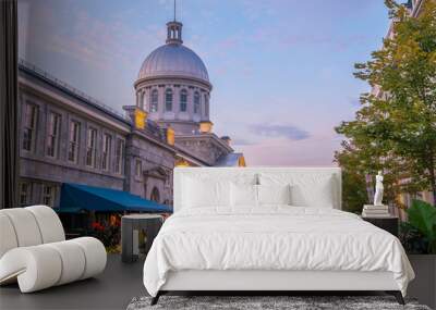 Old town Montreal at famous Cobbled streets at twilight Wall mural