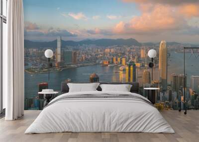 Panoramic view of Victoria Harbor and Hong Kong skyline Wall mural