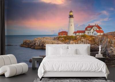 Portland Head Light  in Maine at Sunset Wall mural