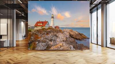 Portland Head Light  in Maine at Sunset Wall mural