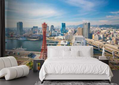 Skyline and Port of Kobe in Japan Wall mural