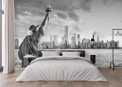 Statue Liberty and  New York city skyline black and white Wall mural