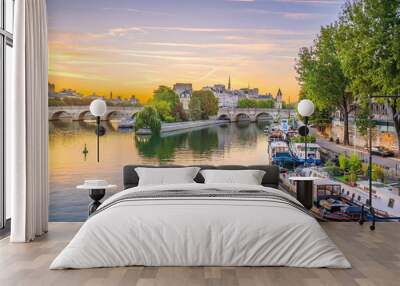 Sunrise view of old town skyline in Paris Wall mural