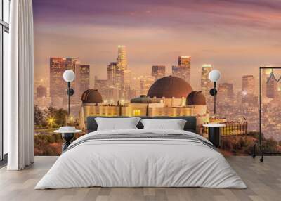 The Griffith Observatory and Los Angeles city skyline at twilight Wall mural