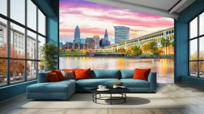 View of downtown Cleveland skyline in Ohio USA Wall mural