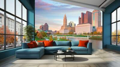 View of downtown Columbus Ohio Skyline at Sunset Wall mural