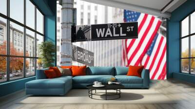 Wall Street sign in lower Manhattan New York Wall mural