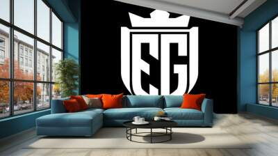 EG Letter logo shield shape inside shield badge crown on black background template design Wall mural