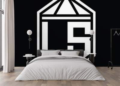 LS Letter Logo monogram hexagon shield shape with triangle crown isolated style design Wall mural