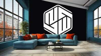 NW Logo monogram hexagon shape with ornament abstract isolated outline design template Wall mural