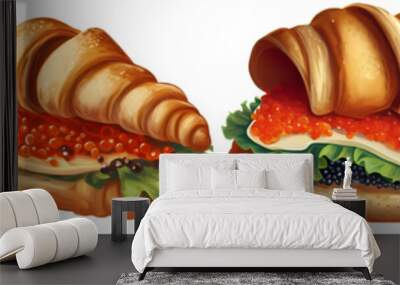 Croissants with red caviar. Generative AI. Wall mural