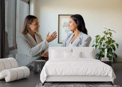 A portrait headshot photo of a two friendly professional CEO executive business workers colleagues engaged in professional conversation Wall mural