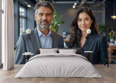 A portrait headshot photo of a two friendly professional CEO executive business workers colleagues engaged in professional conversation Wall mural