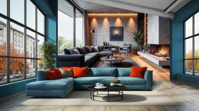 photo of a modern living room with designer interior and furniture, luxury interior architecture design idea Wall mural