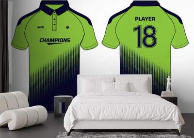 Cricket Sports t-shirt jersey design concept vector, sports jersey concept with front and back view. Ireland Cricket Jersey 2021 design concept for soccer, Badminton, Football and volleyball kit Wall mural