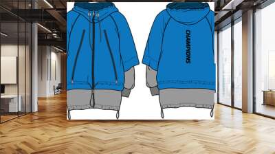 Double layer track Hoodie jacket design flat sketch Illustration, Hooded windbreaker jacket with front and back view, winter jacket for Men and women. for hiker, outerwear in winter Wall mural