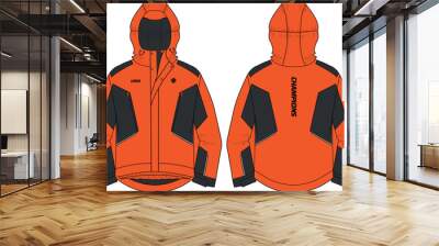 Long sleeve Ski Hoodie jacket design flat sketch Illustration, Hooded utility jacket with front and back view, winter jacket for Men and women. for hiker, outerwear and workout in winter Wall mural