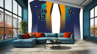 Sleeveless Tank Top Basketball jersey vest flat sketch design, Abstract pattern sports jersey concept with front and back view for Men and women. Basketball, Volleyball jersey, tennis and badminton Wall mural