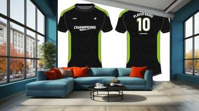 Sports jersey t shirt design concept vector template, Round neck football jersey concept with front and back view for Cricket, soccer, Volleyball, Rugby, tennis and badminton uniform Wall mural