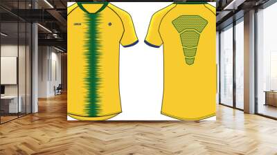 Sports jersey t shirt design flat sketch illustration, Stripe pattern V neck raglan sleeve Football jersey concept with front and back view for Soccer, Cricket, Volleyball, Rugby, badminton uniform Wall mural