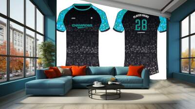 Sports jersey t shirt design with Camouflage print concept vector template, Football jersey concept with front and back view for Cricket, soccer, Volleyball, Rugby, tennis and badminton uniform Wall mural