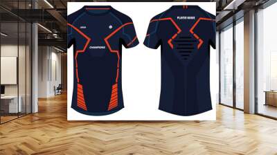 Sports t-shirt jersey design concept vector template, sports jersey concept with front and back view for Soccer, Cricket, Football, Volleyball, Rugby, tennis, badminton and e-sports uniform. Wall mural