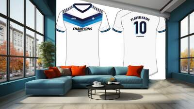 Sports t-shirt jersey design concept vector template, v neck Football jersey concept with front and back view for Soccer, Cricket, Volleyball, Rugby, tennis, badminton uniform kit Wall mural