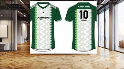 Sports t-shirt jersey design concept vector template, v neck nigeria Football jersey concept with front and back view for Soccer, Cricket, Volleyball, Rugby, tennis, badminton uniform kit Wall mural