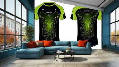 Sports t-shirt jersey design flat sketch illustration, Abstract pattern v neck motocross jersey concept with front and back view for Soccer, Cricket, Volleyball, Rugby, e-sport, gaming uniform kit Wall mural