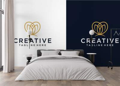 Minimalist wellness flower logo design template. Wall mural