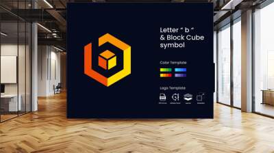 initial letter B 3D hexagon cube Wall mural