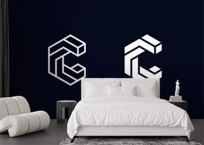 Initial Letter C, Simple Geometric  3d concrete, metal logo vector Wall mural