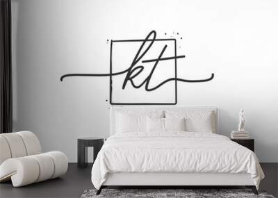 K T KT Beauty vector initial logo, handwriting logo of initial signature, wedding, fashion, jewerly, boutique, floral and botanical with creative template for any company or business. Wall mural