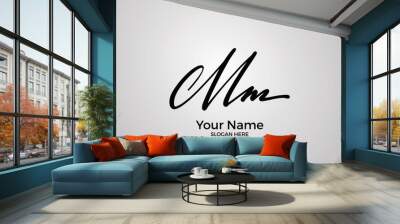 M MM initial logo signature vector. Handwriting concept logo. Wall mural