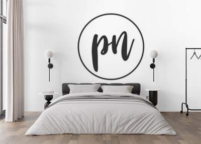 P N PN Initial letter handwriting and signature logo. A concept handwriting initial logo with template element. Wall mural