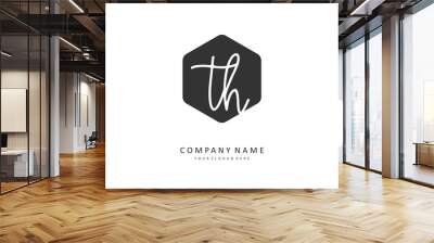 T H TH Initial letter handwriting and signature logo. A concept handwriting initial logo with template element. Wall mural