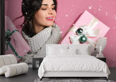 a beauty young girl with christmas gift Wall mural