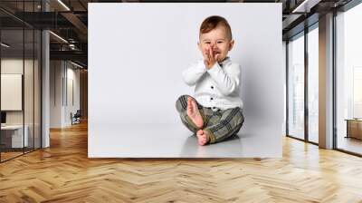 Happy baby. Little boy in a white shirt and bow tie. Children portrait. Stylish man in fashionable a bow-tie. Wall mural