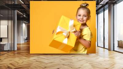 happy child girl with gift box Wall mural