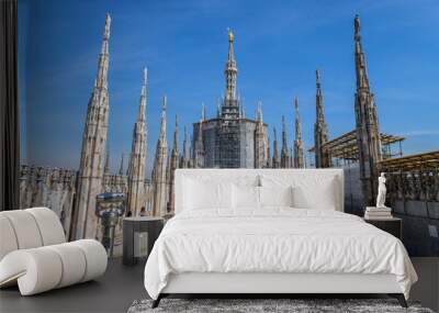 MILAN, ITALY, MARCH 5, 2022 - The roof terrace of Milan Duomo Cathedral in central Milan Italy Wall mural